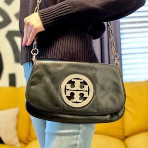 Tory Burch Large Logo Black and Chrome Crossbody